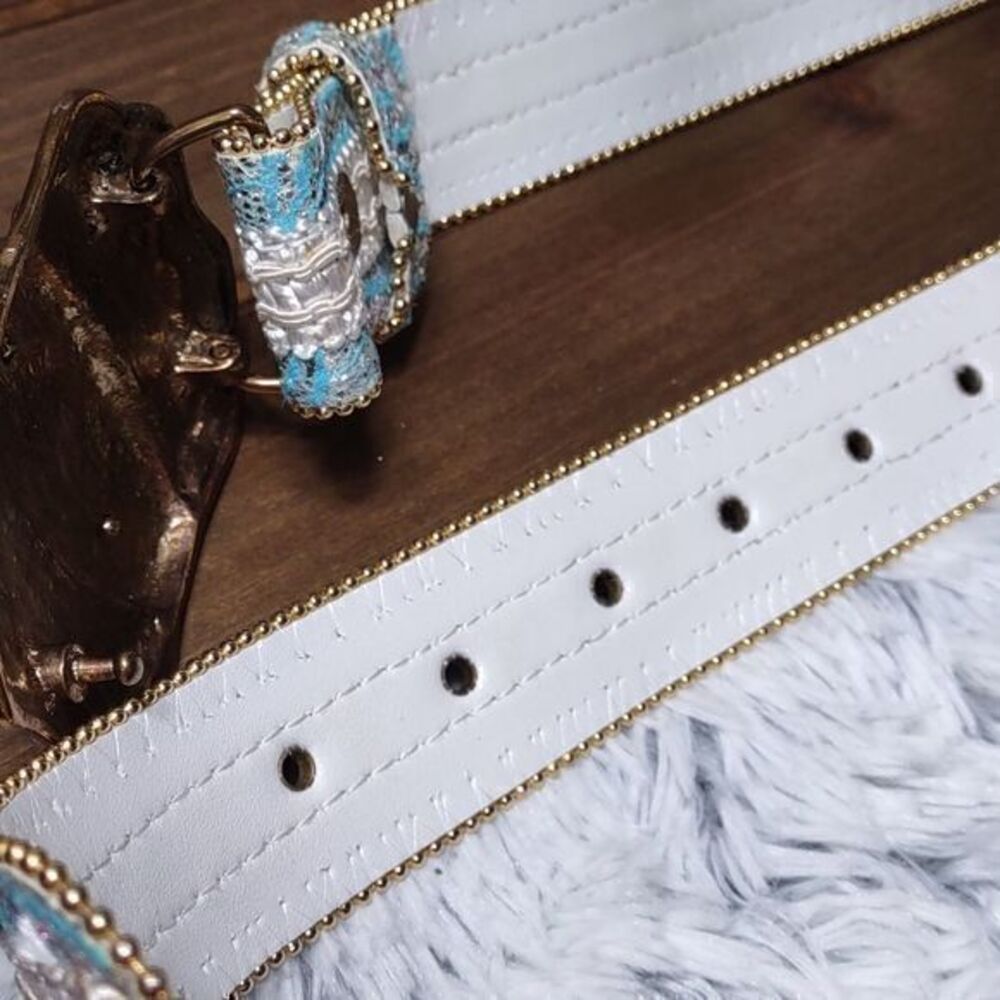 Blue Pearl Sparkle Statement Belt Unmarked - Picture 13 of 16